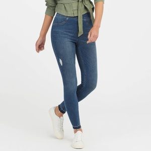Spanx distressed pull on ankle skinny jeans